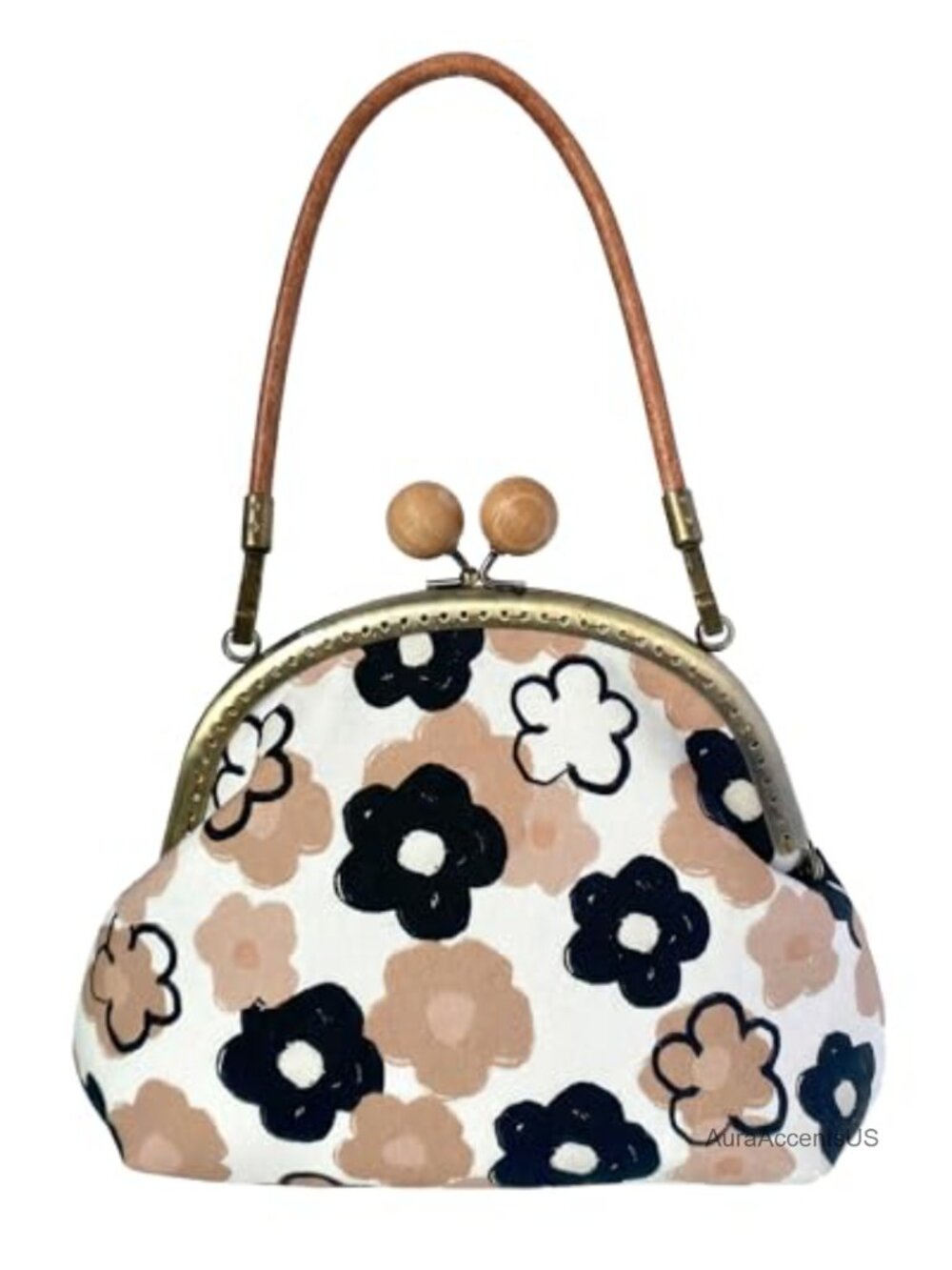 Handmade Vintage Floral Kiss Lock Handbag Dual-Use Mini Crossbody
